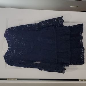 Aqua blue and black lace ruffled dress